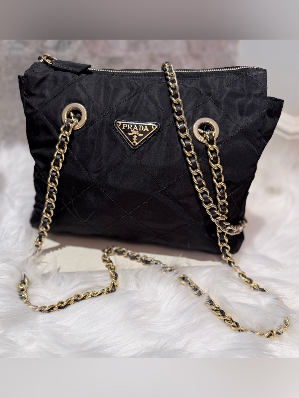 🖤 Prada Quilted Nylon double Chain Shoulder Bag 🖤